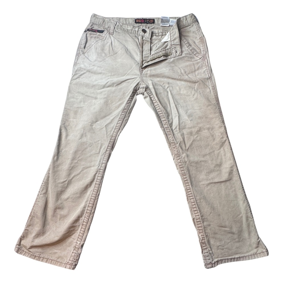 Ariat Work Pants Mens 38x30 Khaki FR M4 Low Rise Boot Cut Flame Resistant Westex